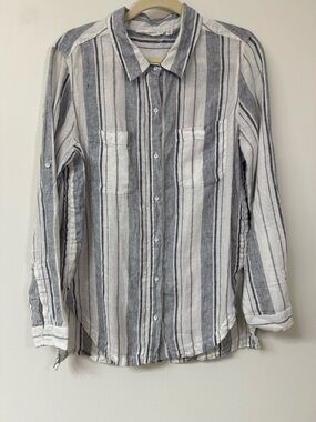 Athleta Peninsula Striped Button-Up Shirt - White & Navy Size Medium
